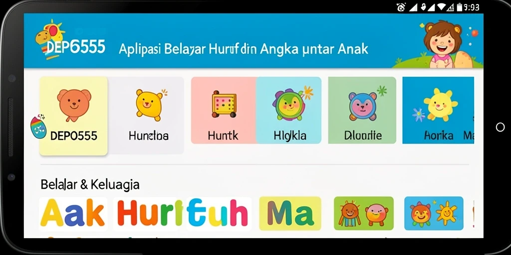 Tampilan antarmuka aplikasi DEPO555 yang menarik untuk belajar.
