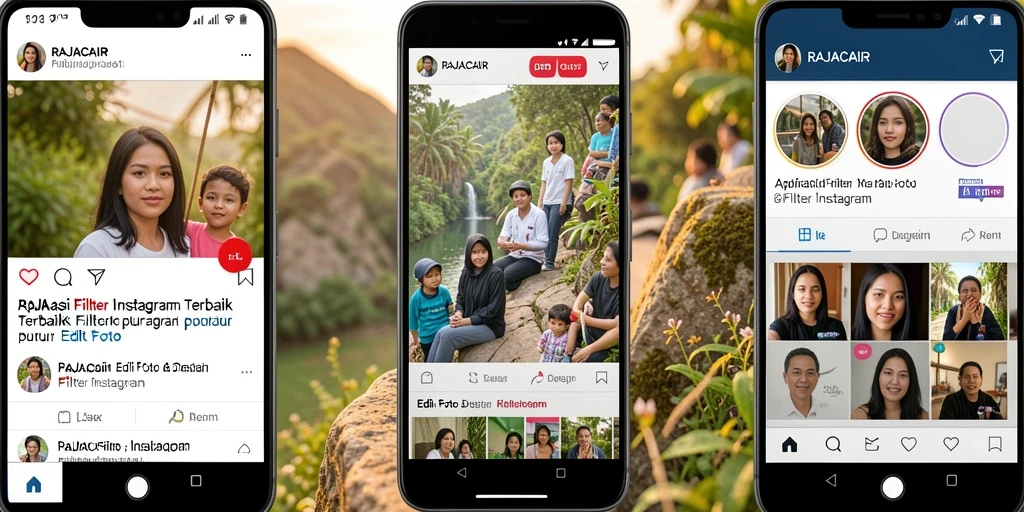 Antarmuka menarik RAJACAIR untuk pengeditan foto Instagram.